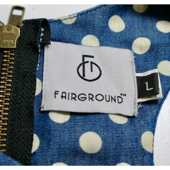 Fairground Size L Polka Dot Fit & Flare Dress Geometric Sequin Blue - Picture 9 of 10